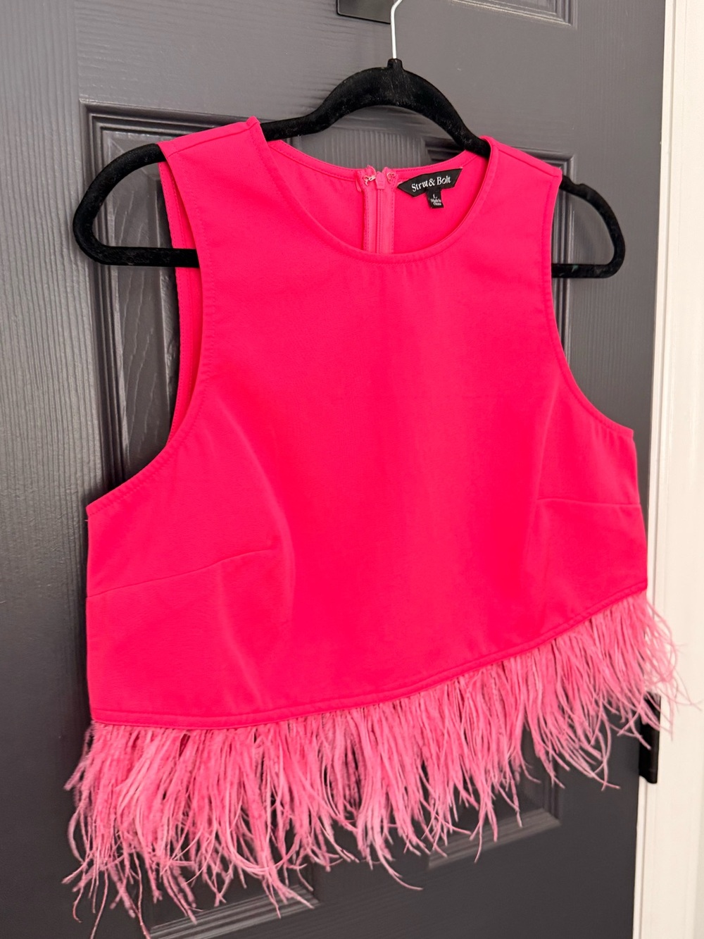 Strut & Bolt | Hot Pink Feather-Hem Crop Top